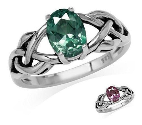 Anillo De Solitario De Nudo Céltico De Alejandrita 925