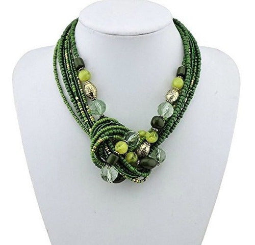 Collar De Cuentas De Semilla Verde Llamativo