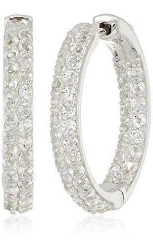 Pendientes De Aro Redondos De Topacio Blanco De Plata