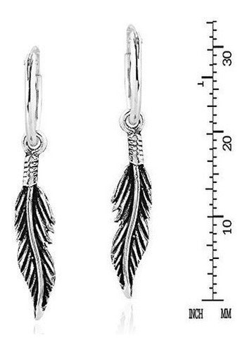 Pendientes de aro de plata de ley 925 con pluma