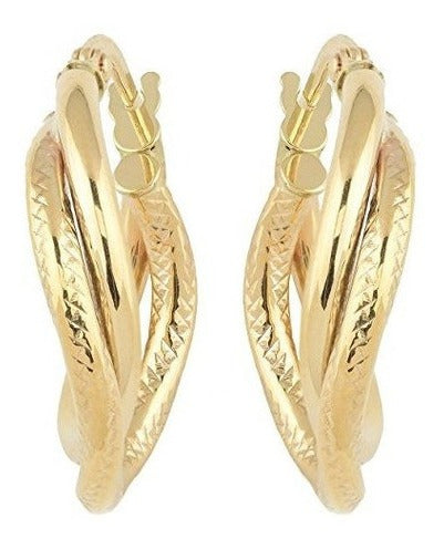 Pendientes De Aro Doble De Oro Amarillo De 14 K De