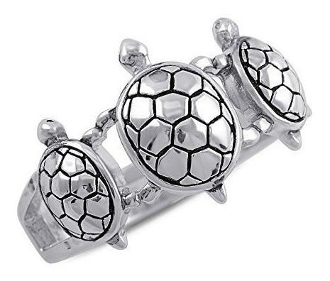 Anillo De Tres Tortugas De Plata Esterlina