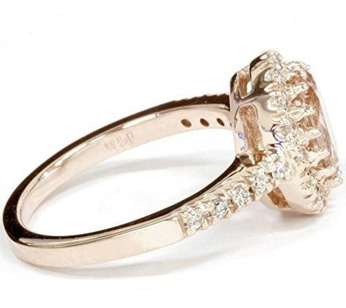 Anillo de halo de diamantes y Morganita ovalada de 2