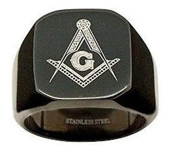 Anillos Masónicos De Acero Inoxidable Negro De Cara Plana