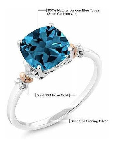 Plata De Ley 925 Y Anillo De Oro Rosa De 10q Topacio Azul De