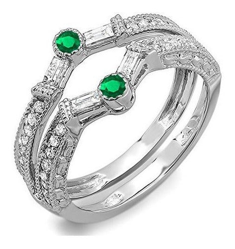 Anillo de oro blanco 14 K Ronda y Baguette y diamantes