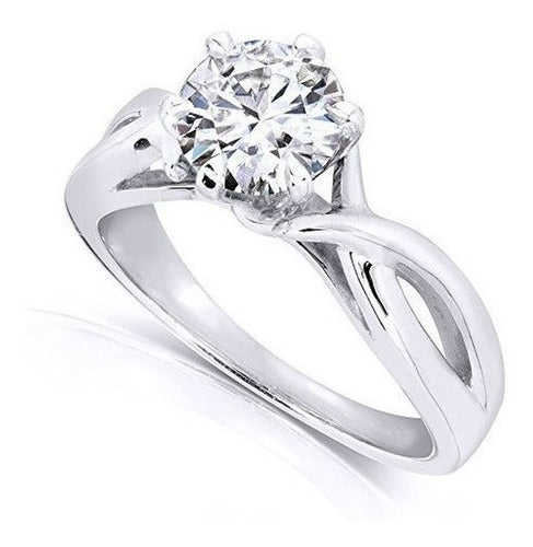Anillo De Compromiso Redondo Moissanite Solitario 1 Ctw Oro