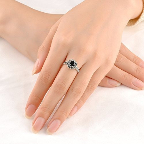 Mytys Vintage Jewelry Fashion Silver Ring Para Mujeres Negro