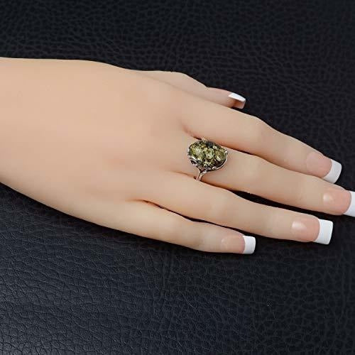 Anillo De Plata Esterlina Y Ámbar Verde Báltico Tamaño