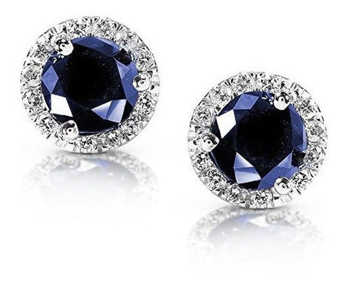Pendientes De Zafiro Azul Y Diamantes De 1 1/2 Quilate