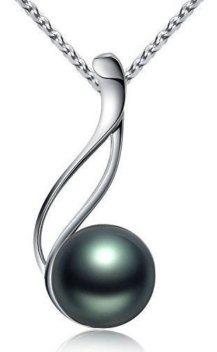 Collar con colgante de perla negra de 9-10mm