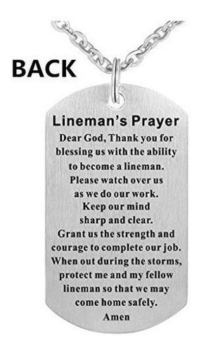 Collar de oración Lineman Acero Inoxidable Idea de regalo con placa de identificación