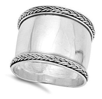Anillo Hecho A Mano Con Cuerda De Bali Ancho Y Milgrain