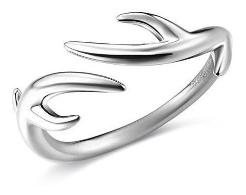 Jewme Anillo De Asta De Reno De Ciervo De Plata Esterlina
