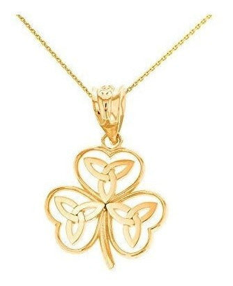 Collar Con Colgante De Trébol Irlandés De Oro Amarillo De 14