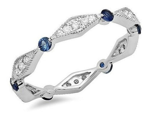 Anillo 10k Oro Blanco con Zafiro Azul para damas