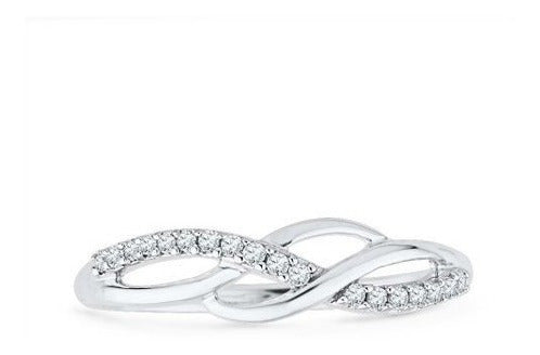 Anillo trenzado con diamantes redondos de plata de ley