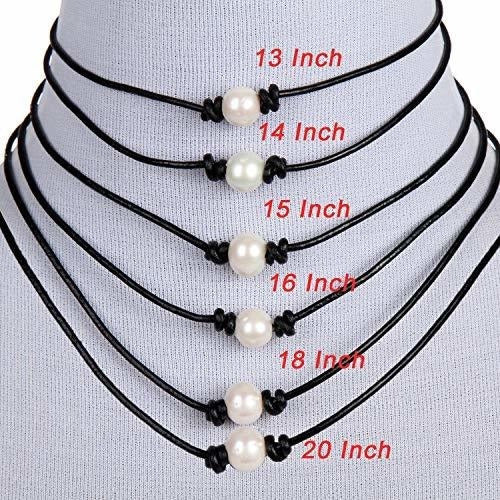 Collar De Gargantilla Barch Single Pearl En Cordón De Cuero