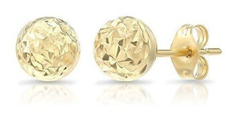 Aretes De Bola De Oro Amarillo De 14 K Con Corte De Diamante