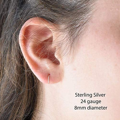 Mini Aros De Plata Esterlina De 8 Mm Calibre 24