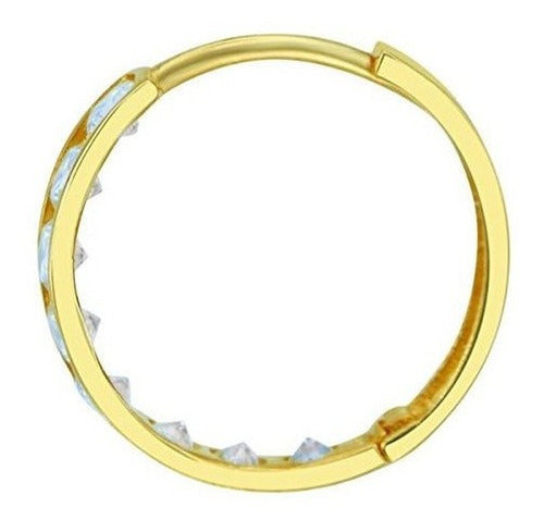 14k Oro Amarillo 3 Mm De Espesor Cz Channel Set Hoop Huggie