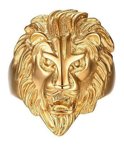 Hombres Vintage 316l De Acero Inoxidable Gold Lion Head