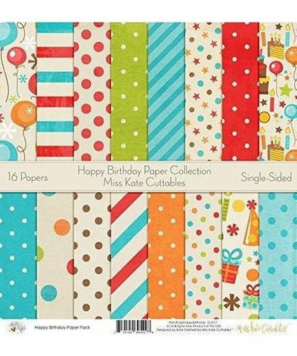 Paquete De Papel Estampado - Feliz Cumpleaños - Colección