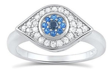 Anillo De Plata Del Ojo Malvado Cz Azul