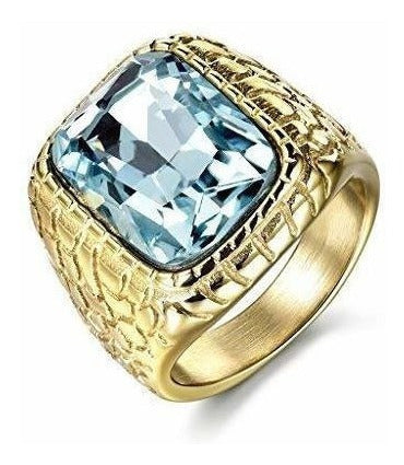 Anillo grabado de acero inoxidable de color dorado