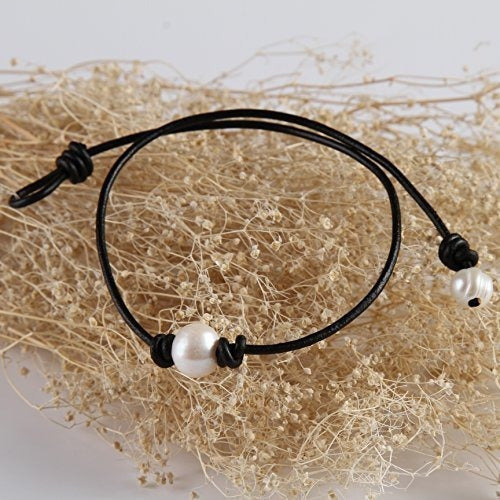 Collar De Gargantilla Barch Single Pearl En Cordón De Cuero