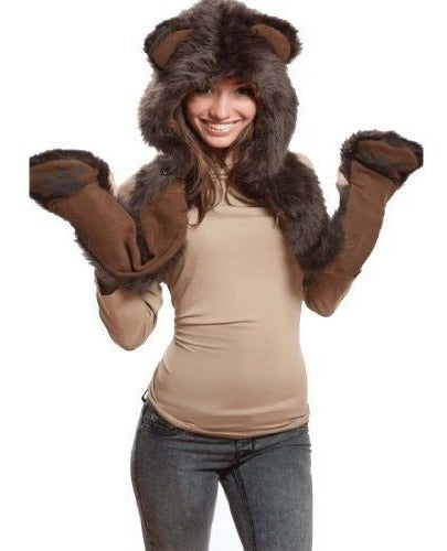 Sombrero De Felpa Con Capucha Y Animalito De Oso Marrón
