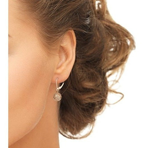 Kooljewelry Pendientes De Bola De Filigrana De Oro Rosa