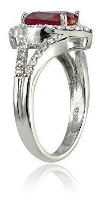 Anillo de vástago dividido de moda ovalado de rubí y topacio