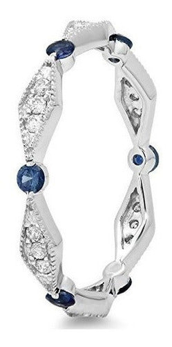 Anillo 10k Oro Blanco con Zafiro Azul para damas