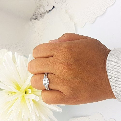 Juego De Compromiso De Anillo De Novia Nupcial Halo De 0,50