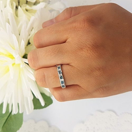 Alianza de boda de aniversario de damas de oro azul y blanco