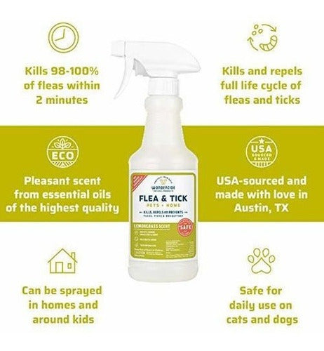 Wondercide Spray Natural Para Pulgas, Garrapatas Y Mosquitos