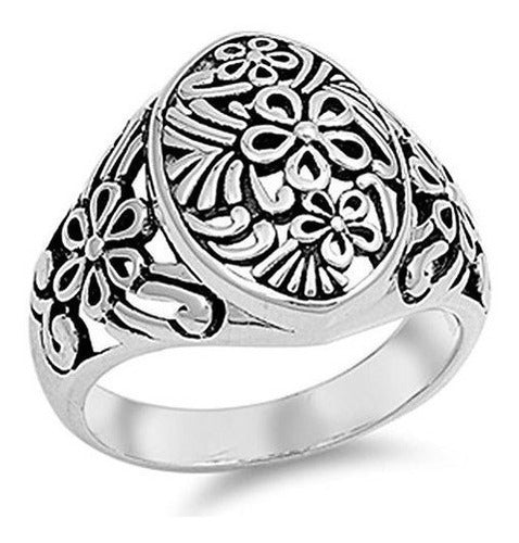 Anillo Hermoso De La Flor De Las Mujeres De Plata