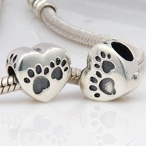 Love Heart Puppy Dog Paw Print 925 Encantos De Plata