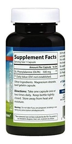 DLPA DL-fenilalanina, 500 mg - 60 Cápsulas