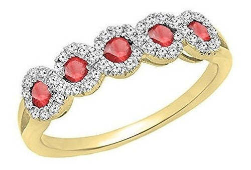 Anillo de oro de 10k con diamantes y rubi