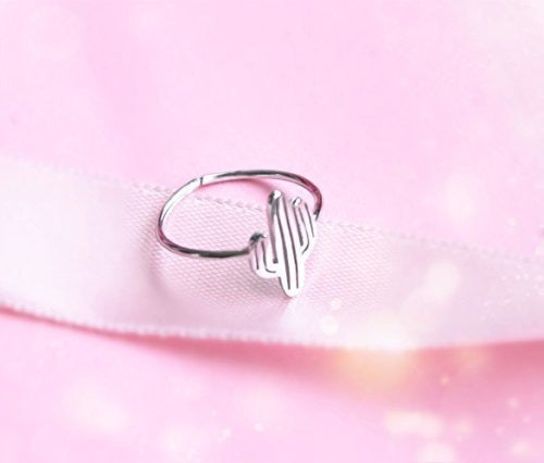 Anillo Abierto De Plata De Ley 925 Con Plantas De Cactus