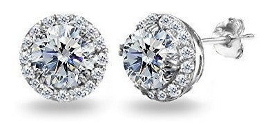 Pendientes De Aro De Halo De Plata Esterlina