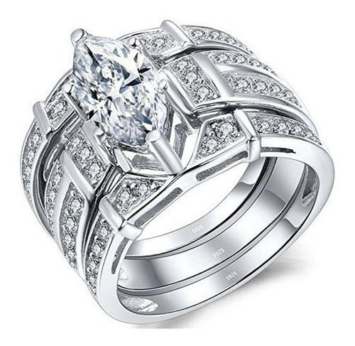 rio Anillo de boda de plata de ley con circonita cúbica