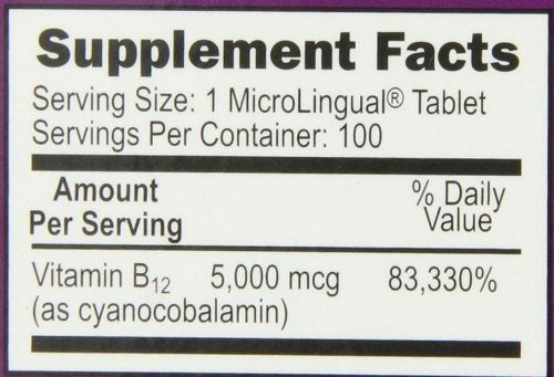 Vitamina B12 Tabletas, 5000 Mcg, 100 capsulas