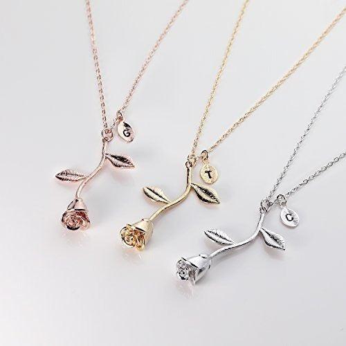 Chapado En Oro Rosa Colgante Collar Collar Inicial Dama De