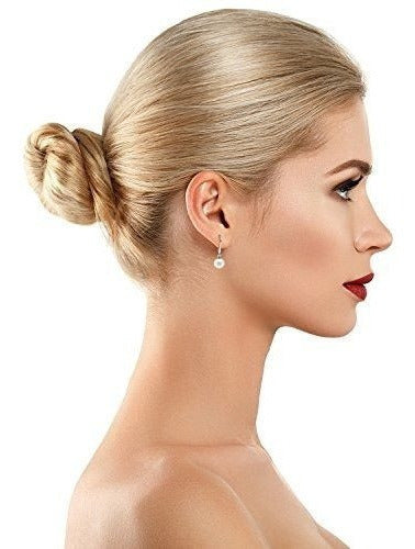 Aretes De Perlas De Concha Simulada De Plata Esterlina