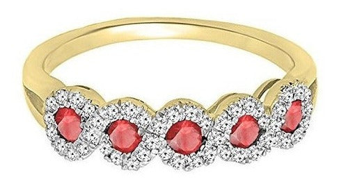 Anillo de oro de 10k con diamantes y rubi
