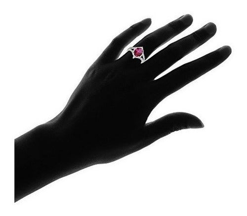 Anillo de vástago dividido de moda ovalado de rubí y topacio