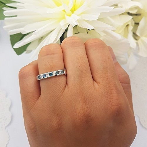 Alianza de boda de aniversario de damas de oro azul y blanco